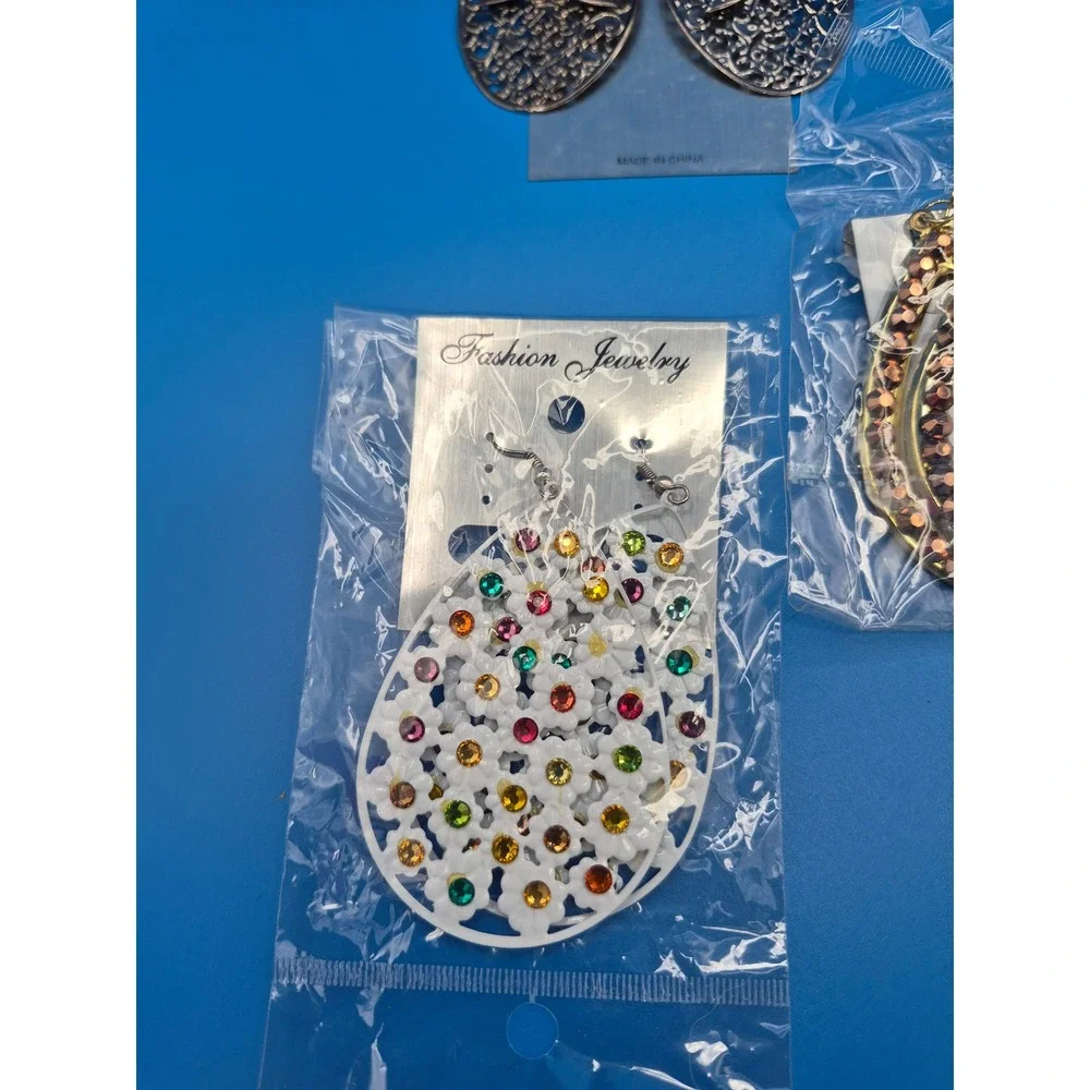 Fashion Earrings Lot 5 Pairs Multicolor Animal Print Filigree Crystal Statement